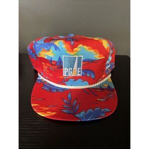Vintage PG&E Hawaiian Colorful Hat Trucker Snapback San Sun RARE